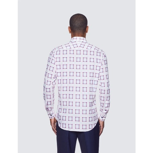 Low Collar Check Slim Fit Shirt - White & Red
