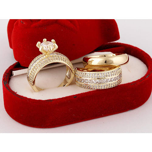 Emiliy Gold Plated Diamond Stone Wedding Ring Set Q8