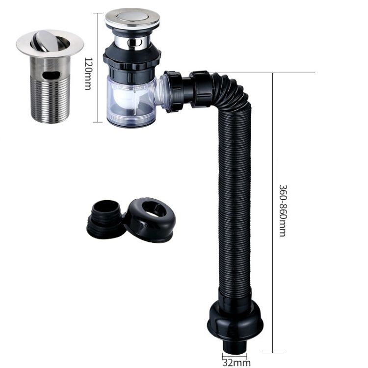 Washbasin Water Pipe C Black Flap No Basket With Overflow