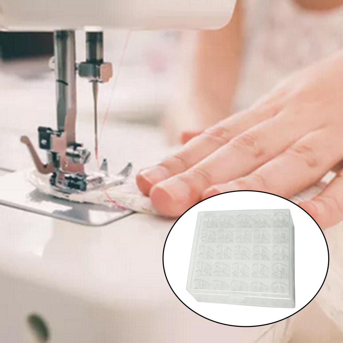 25pcs Plastic Sewing Machine Bobbins Spools Transparent Storage Case