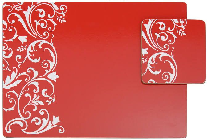 Damask Wooden Placemats And Coasters - Set Of 8
