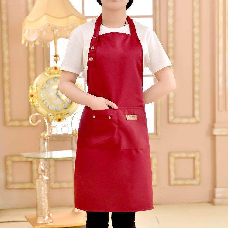 Cowboy Canvas Apron With Pockets Korean Fashion Chinese Restaurant Barber Artist Apron For Men And Women Overalls Coffee Shop Red-B