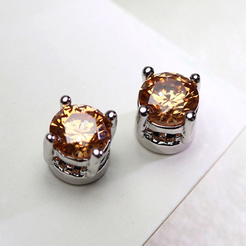 Men Women Rhinestone Inlaid Magnetic Ear Stud Earrings-Black