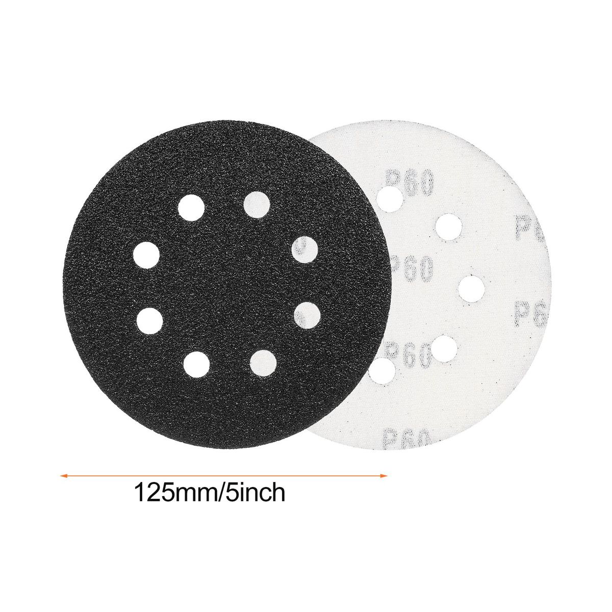 50Pcs Sanding Discs 5-inch 125mm 8-Hole 240/180/120/80/60 Sandpaper for Random Track Sanding Machines Made of Silicon Carbide Material Black Water-Based Sandpaper