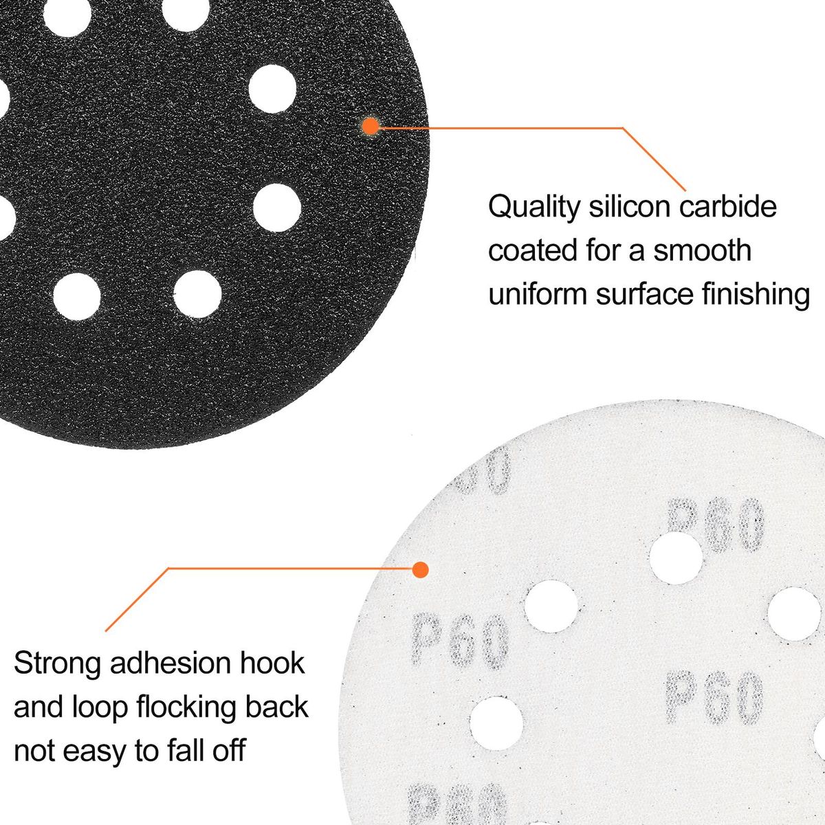 50Pcs Sanding Discs 5-inch 125mm 8-Hole 240/180/120/80/60 Sandpaper for Random Track Sanding Machines Made of Silicon Carbide Material Black Water-Based Sandpaper