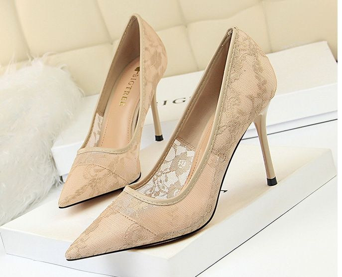 Women's High Heels 9CM Mesh Hollow High Heels Khaki