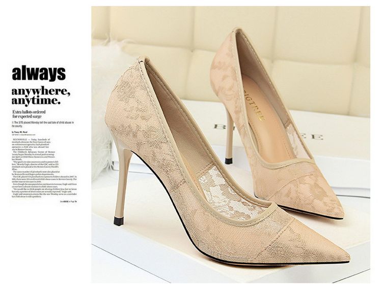 Women's High Heels 9CM Mesh Hollow High Heels Khaki