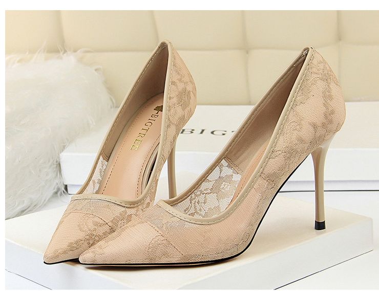 Women's High Heels 9CM Mesh Hollow High Heels Khaki