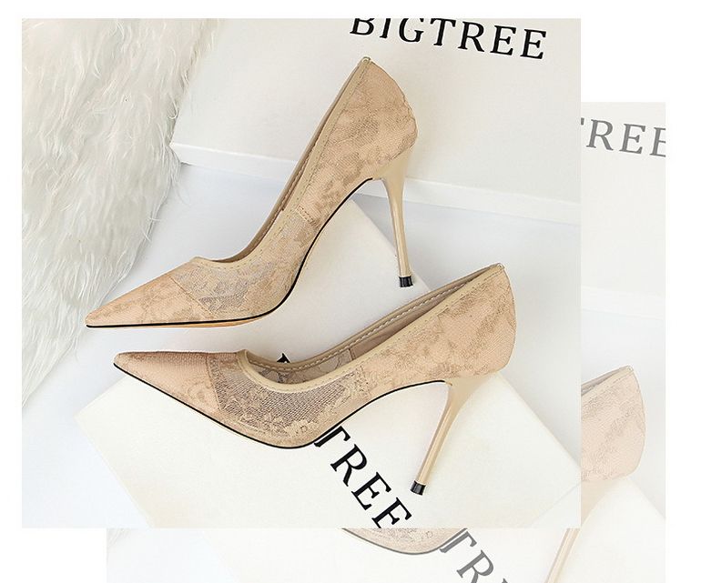 Women's High Heels 9CM Mesh Hollow High Heels Khaki