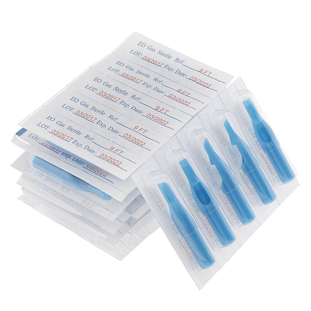 50 Pcs RT FT Disposable Sterile Tattoo Tips Nozzle  Tubes Blue