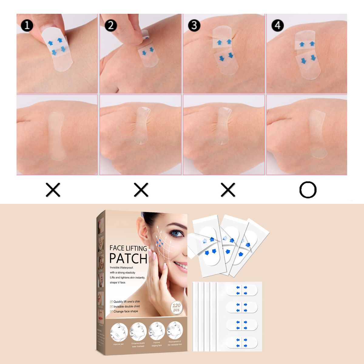 120Pcs Face Lift Patch Thin Double Chin Tightening V Shaped