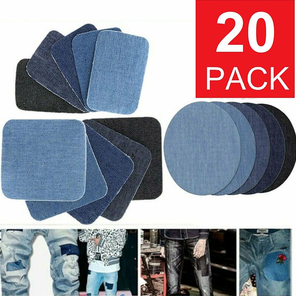20Pcs Iron-on Patches Jean Patches Denim Fabric Patches