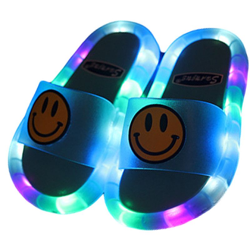Children's Slippers Smiley Night Glowing Light-Blue