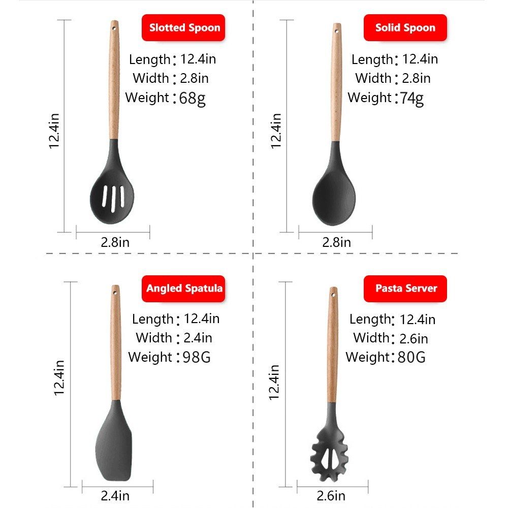 8 PCS Kitchen Utensils Set Wood Handle Silicone Cooking