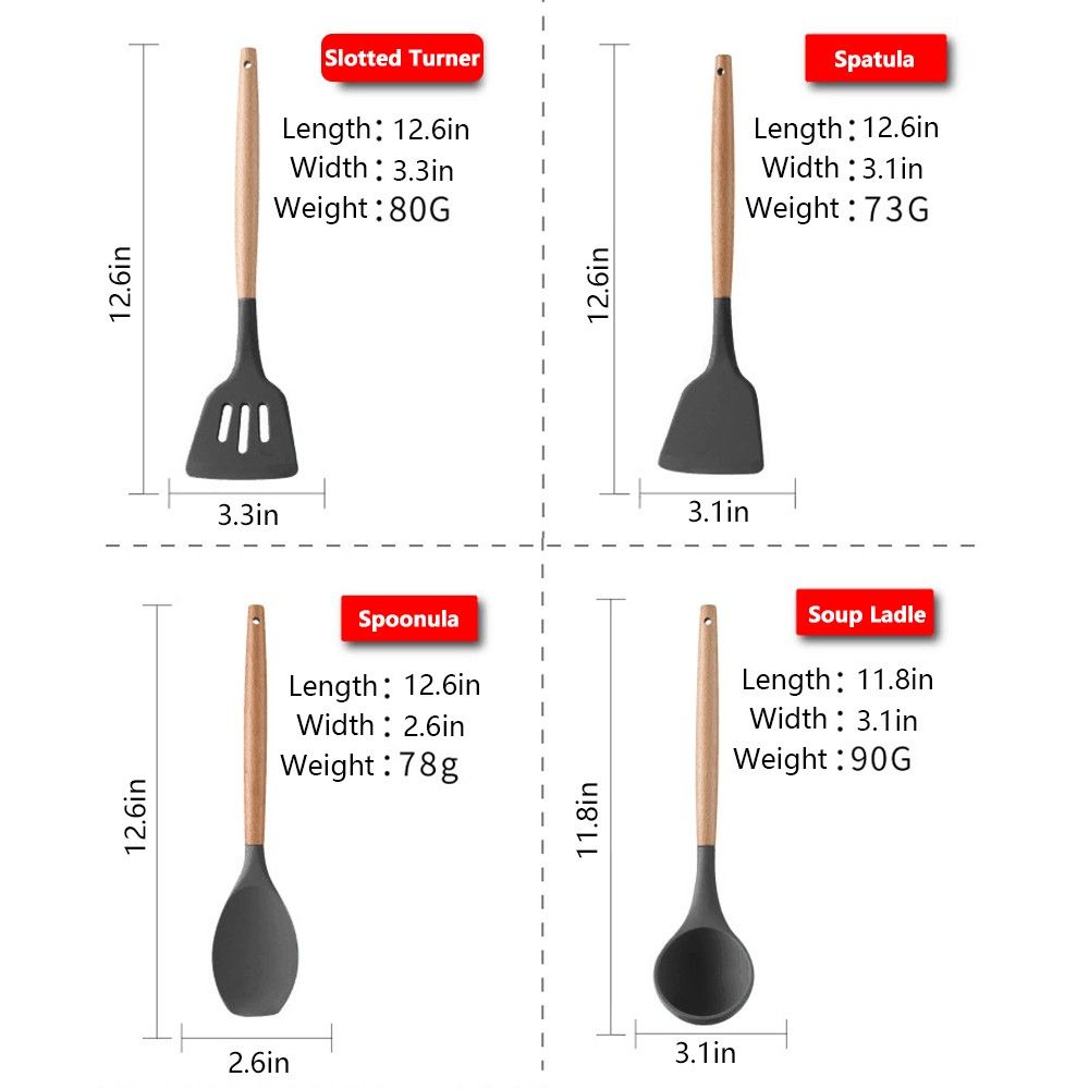8 PCS Kitchen Utensils Set Wood Handle Silicone Cooking