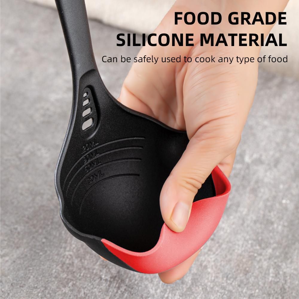 8Pcs Silicone Kitchen Utensils Set Kitchen Cooking Utensils Set with Cutlery Storage Bucket Silicone Utensils Set Heat Resistant BPA Free Non Toxic Gray / Red