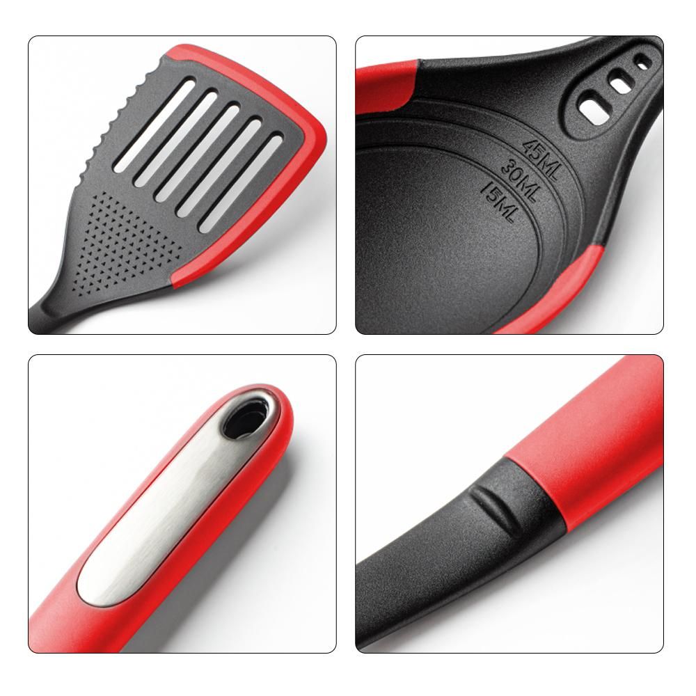 8Pcs Silicone Kitchen Utensils Set Kitchen Cooking Utensils Set with Cutlery Storage Bucket Silicone Utensils Set Heat Resistant BPA Free Non Toxic Gray / Red