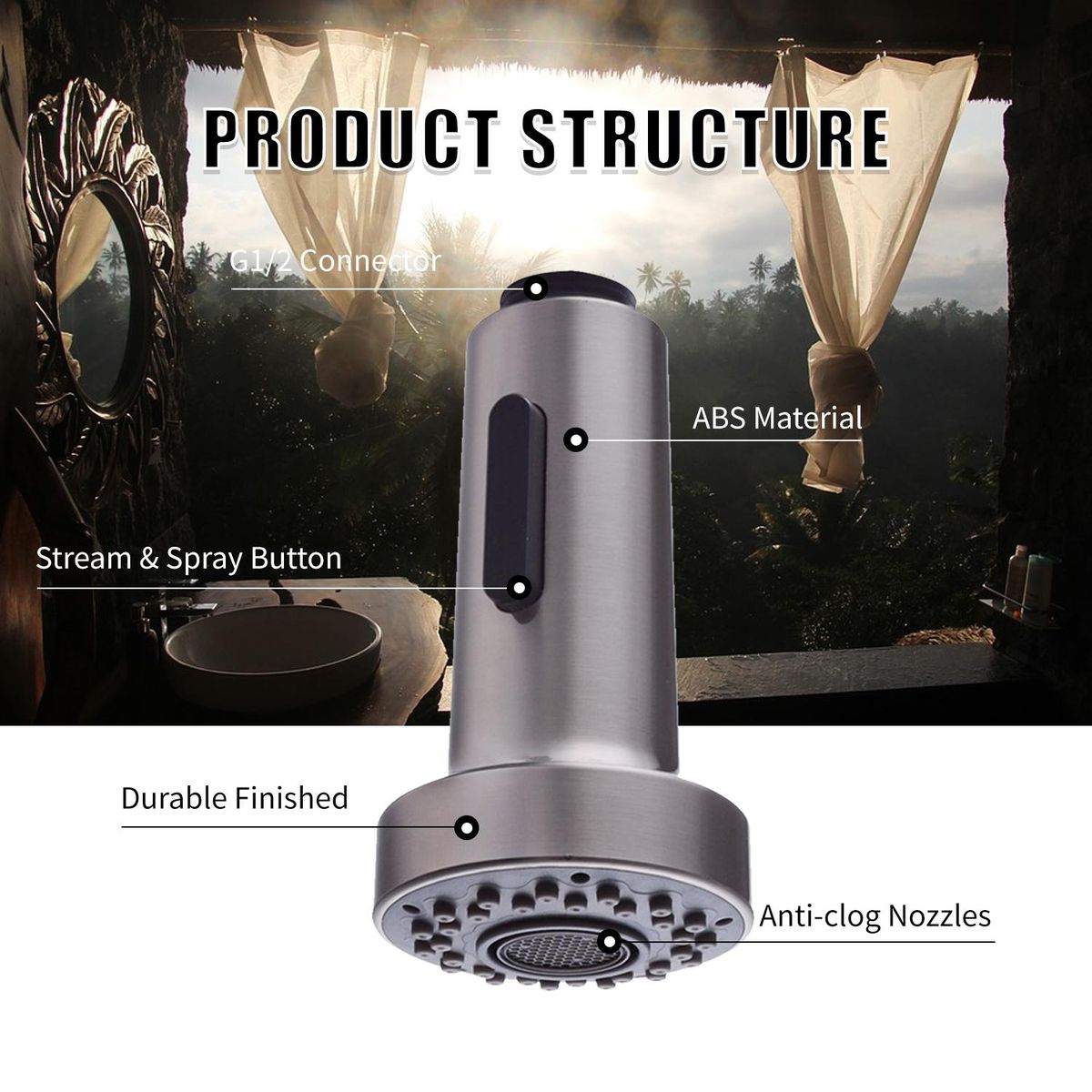 Faucet Spayer Head Sink 2 Functions Spray Head G1/2 Pull Out Spray Head Nozzle for Kitchen Faucet Pull Down Faucet Replacement Spray Head Kitchen Tap Sprayer Spout