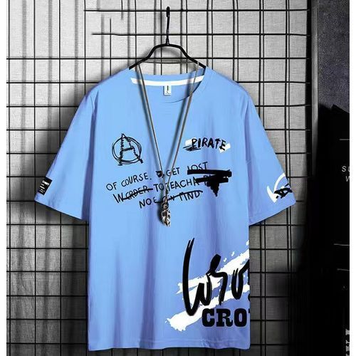 2 Pieces Blue+White Men's T-shirt M-5XL Large Size Shirt Clothes Casual