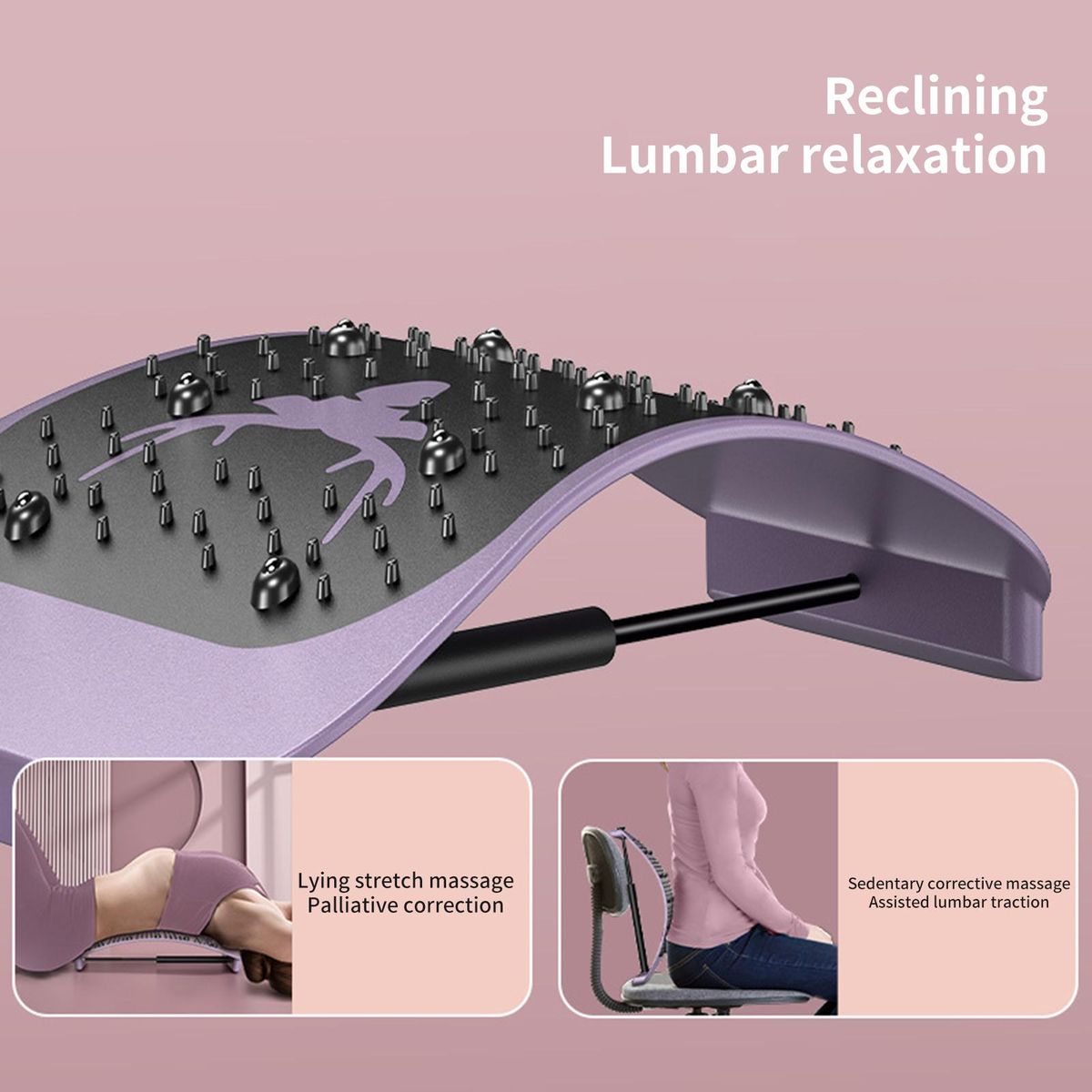 Lumbar Stretcher Adjustable Gears Lumbar Spine Massager Purple