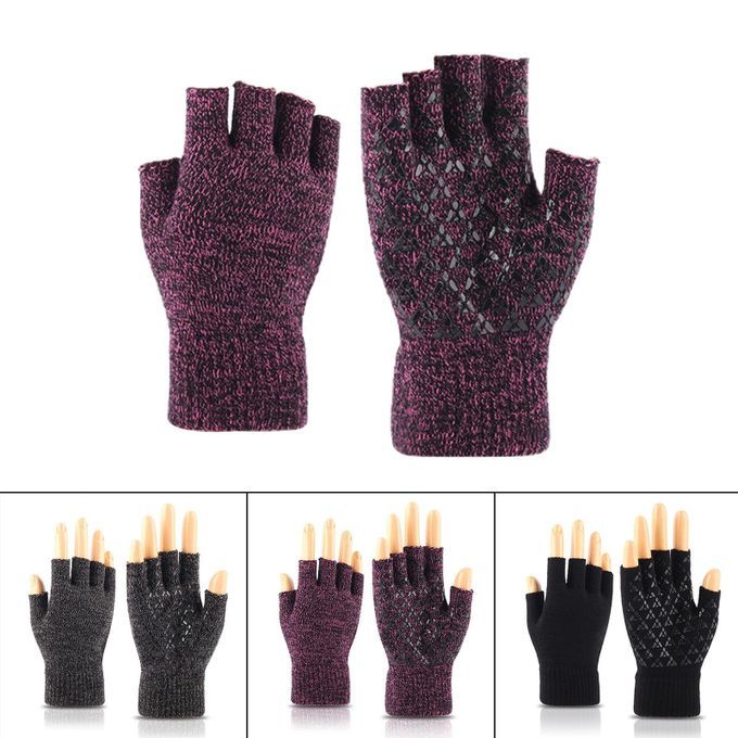Half Finger Knit  Fingerless Windproof Cold Weather Black Red