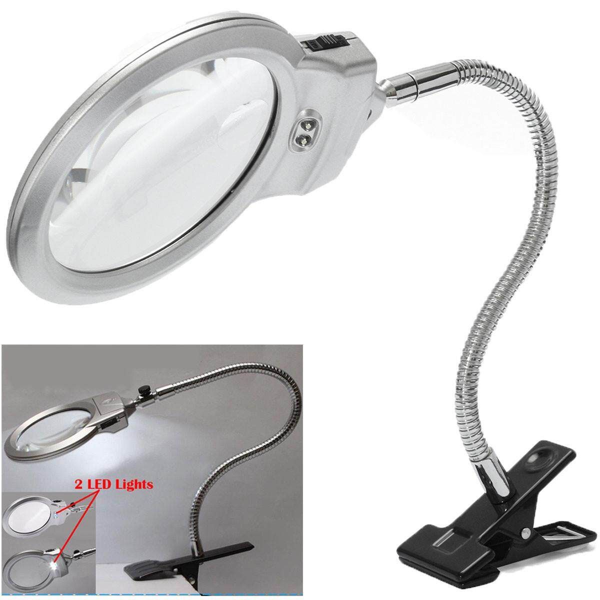 3 X Large Lens Lighted Lamp Top Desk Magnifier Magnifying Glass With Clamp LED Light