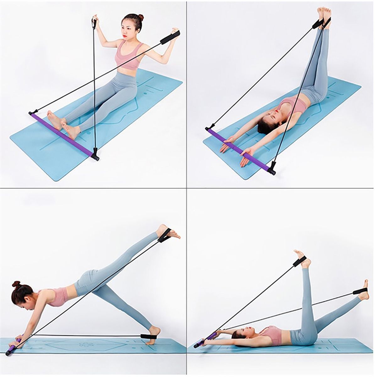 Portable Pilates Strength Rope Gym Stick Yoga Exercise Bar Pilates Train Rope Purple