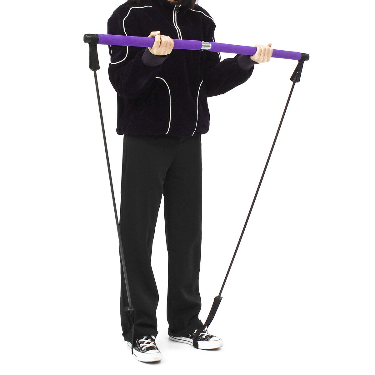 Portable Pilates Strength Rope Gym Stick Yoga Exercise Bar Pilates Train Rope Purple