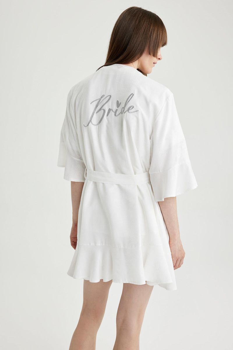 Woman Casual Regular Fit 3/4 Sleeve Homewear Robe - White