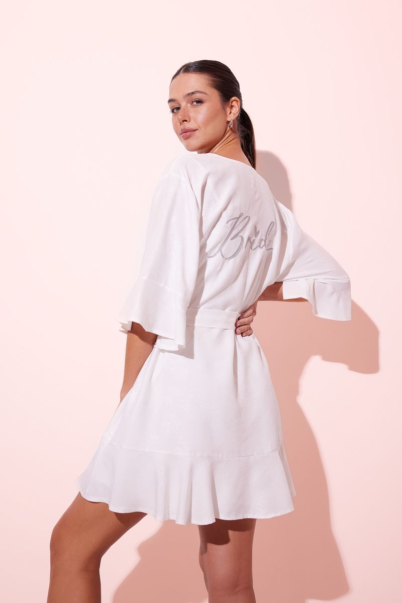 Woman Casual Regular Fit 3/4 Sleeve Homewear Robe - White