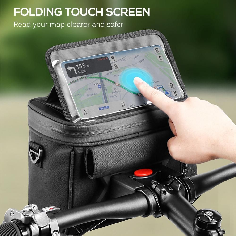 Touch Screen Bike Front Frame Bag Waterproof Bicycle Phone Bag Phone Holder EVA Handlebar Bag Cycling Front Storage Bag for 7in   Large Screen