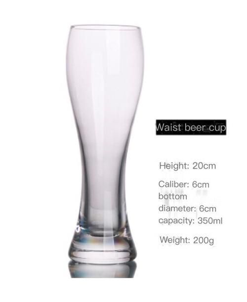 2PCS Glass Goblet Transparent Wine Beer Milk Cup Creativity Small Waist 350ML  Waterware Home Kitchen Bar Decoration Drinkware