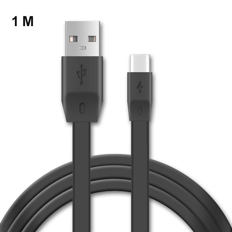 2pcs 1 M Black TPE Noodle like USB Cable 3A Fast Charging, Suitable for Android Typec Mobile Phone