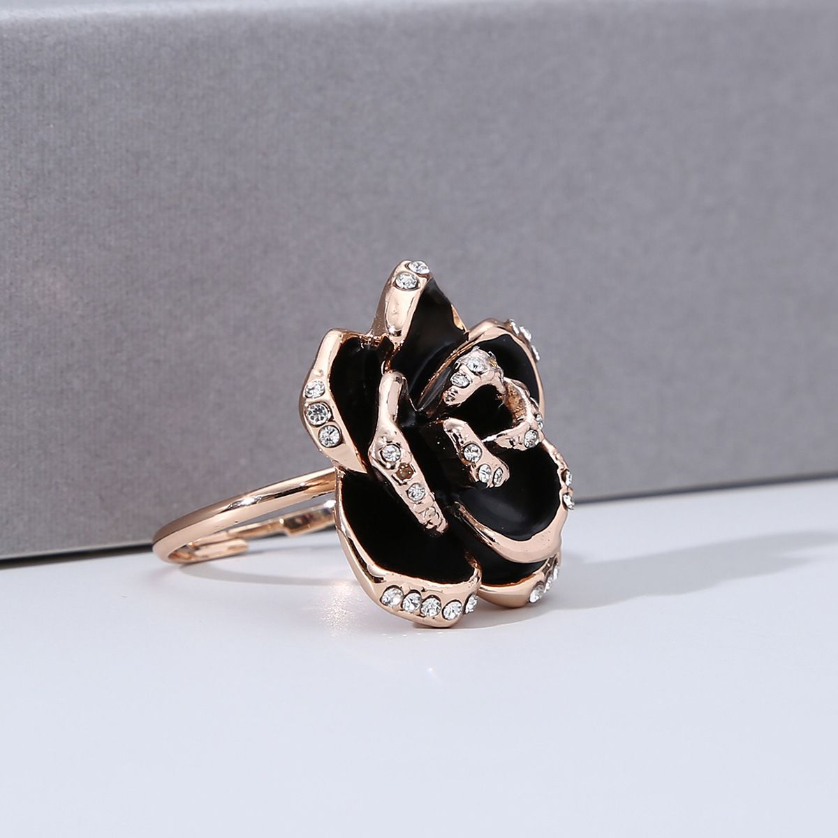 Black Rose Ring Women Alloy Open Adjustable Zircon Rings For Girls