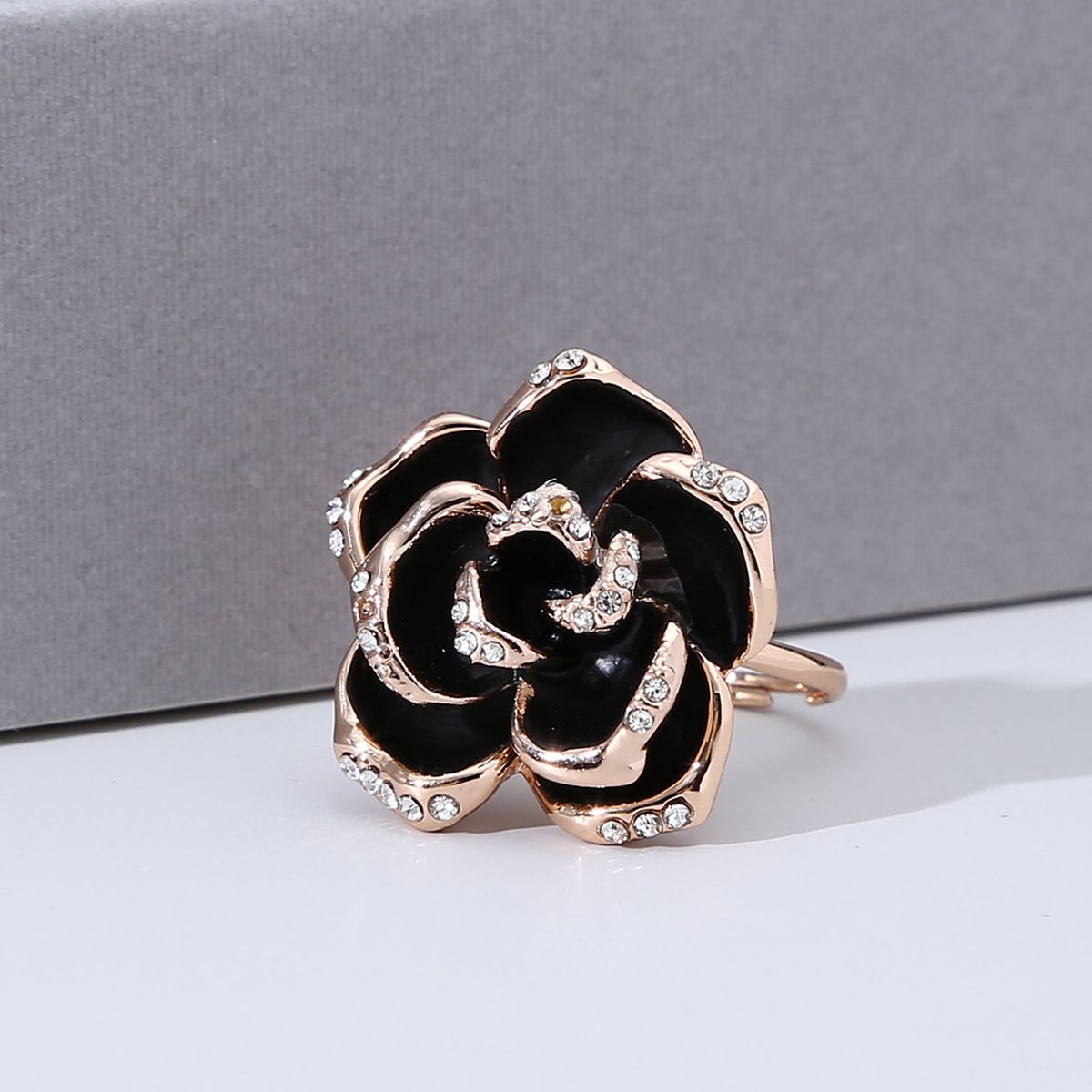 Black Rose Ring Women Alloy Open Adjustable Zircon Rings For Girls