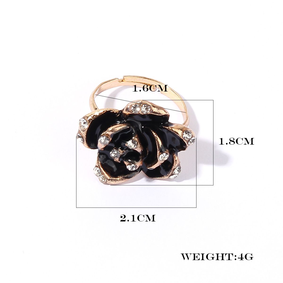 Black Rose Ring Women Alloy Open Adjustable Zircon Rings For Girls