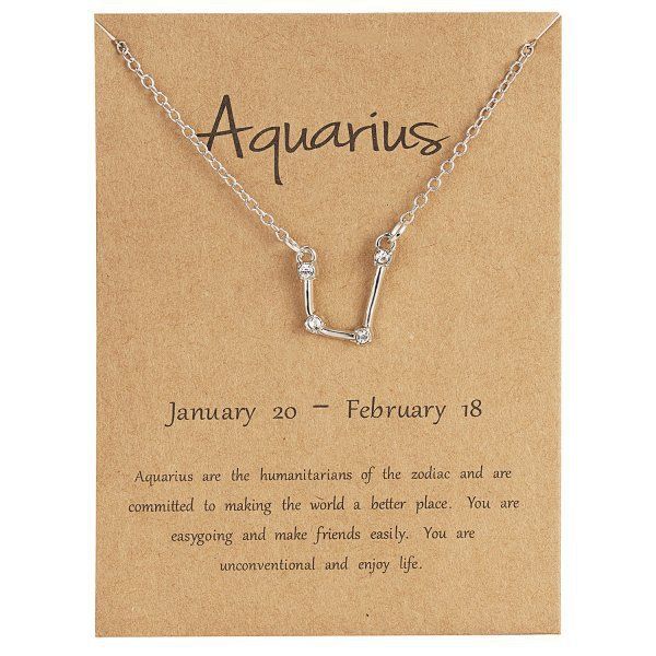 Twelve Constellations, Star Sky, Diamond Necklace, Silver Aquarius