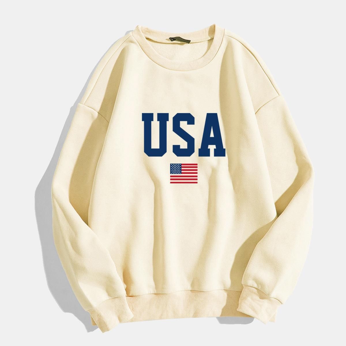 Fashionable and energetic sweater USA American flag pattern printed round neck long sleeved sweater