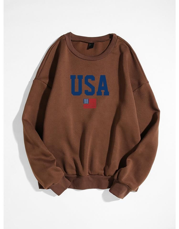 Fashionable and energetic sweater USA American flag pattern printed round neck long sleeved sweater