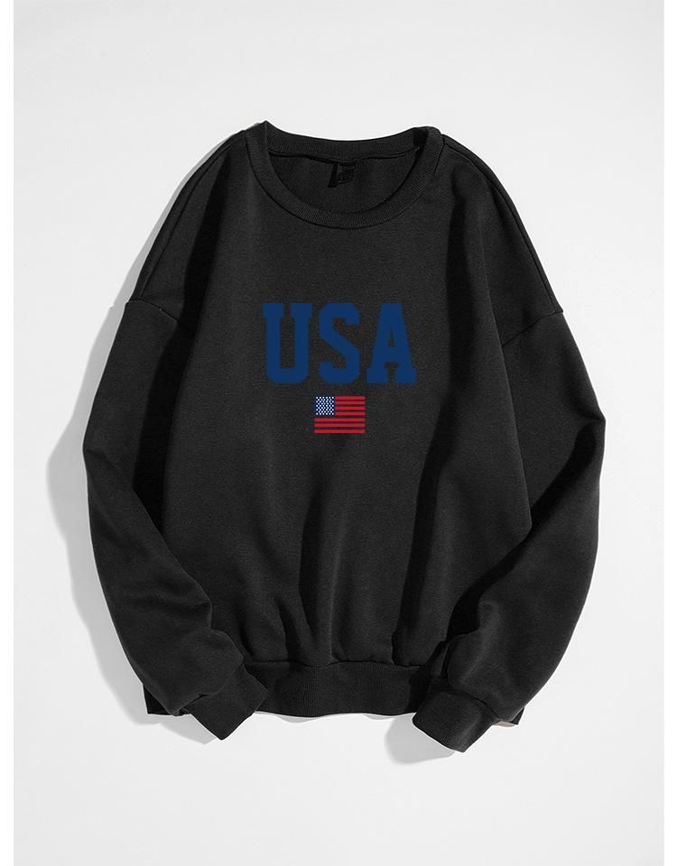 Fashionable and energetic sweater USA American flag pattern printed round neck long sleeved sweater