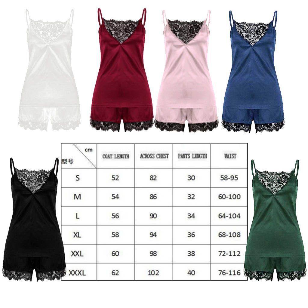 Women Ladies   Satin Sleepwear Cami Top And  Pajama M