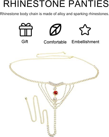Women Crystal Tassel Underwear Thong Panties Jewelry Gold