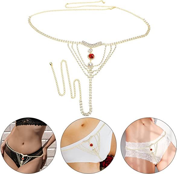 Women Crystal Tassel Underwear Thong Panties Jewelry Gold
