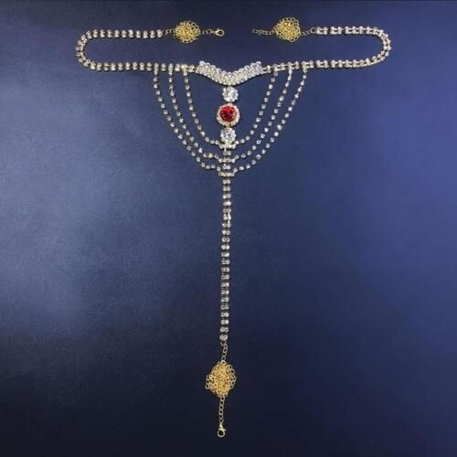 Women Crystal Tassel Underwear Thong Panties Jewelry Gold