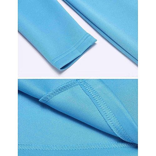Women Fashion O-Neck Long Sleeve Solid Zipper Ruffle Bodycon Slim Pencil Dress ( Light Blue )
