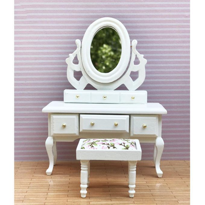 Wooden Miniature Dressing Table With Mirror Stool Furniture For White