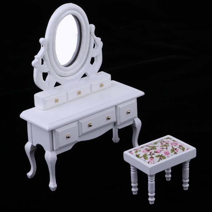 Wooden Miniature Dressing Table With Mirror Stool Furniture For White