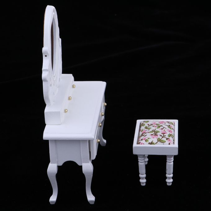 Wooden Miniature Dressing Table With Mirror Stool Furniture For White