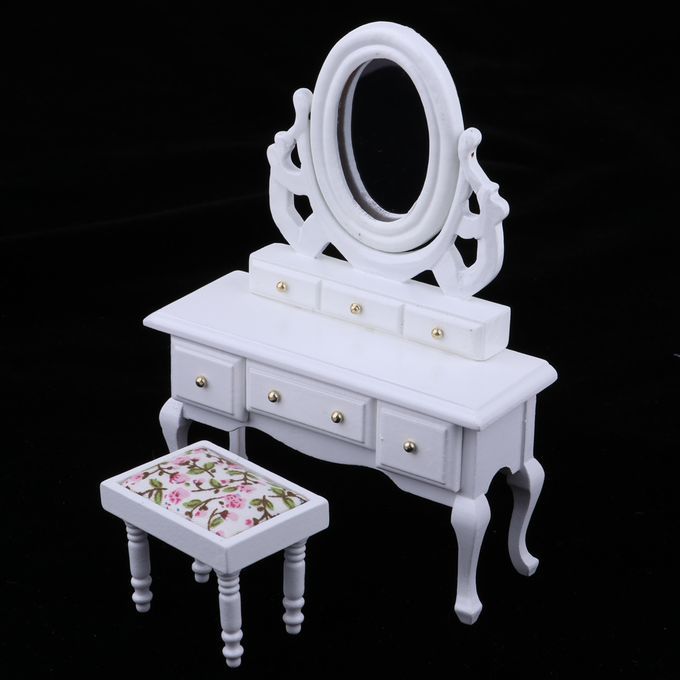 Wooden Miniature Dressing Table With Mirror Stool Furniture For White