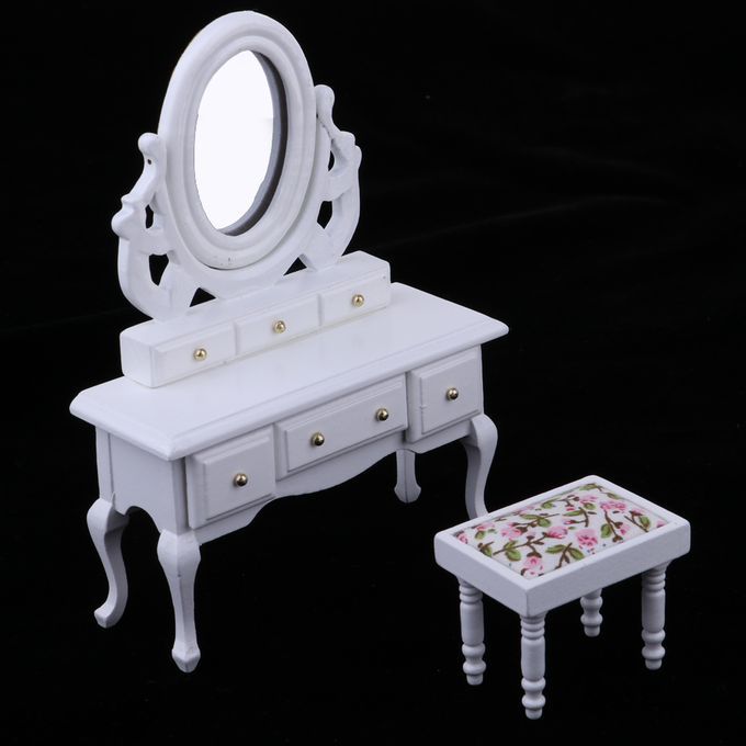 Wooden Miniature Dressing Table With Mirror Stool Furniture For White
